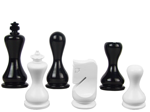 Modern Round Artistic Wooden Chess Set Pieces 3-3-/4" Black/Ivory Colored