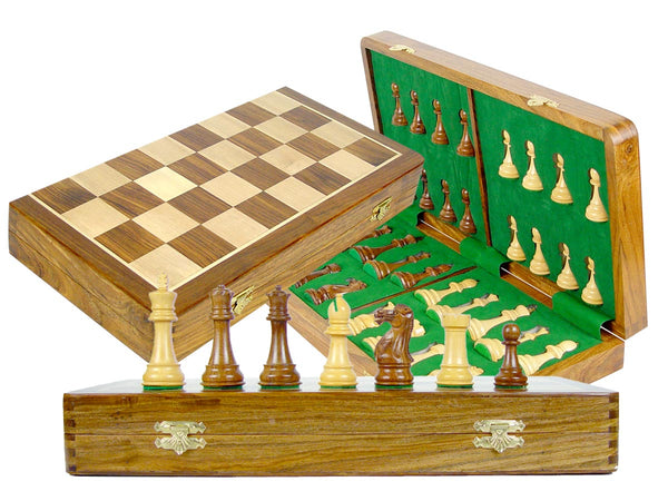 Tournament Chess Set Board & Pieces Imperial Staunton King Size 4" with 18" Folding Board/Box Golden Rosewood/Maple