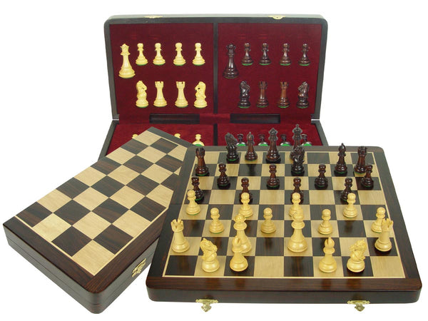 Premier Chess Set Royal Knight Staunton 3-3/4" & Wooden Folding Chess Board 20" Rosewood/Maple