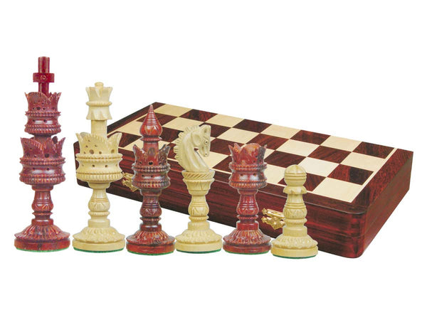 Lotus Design Artistic Chess Set 4-1/4" & 18" Folding Chess Board Rosewood/Maple