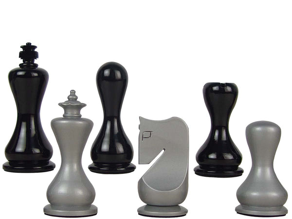 Modern Round Artistic Wooden Chess Set Pieces 3-3-/4" Silver/Black Colored