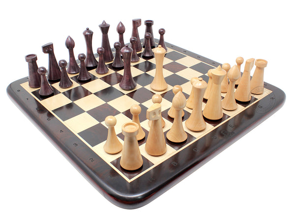 House of Chess Reproduced Abstract Design 3.75" Chess Pieces + 17" Chess Board - Ringy Rosewood