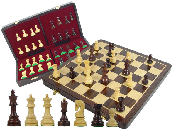 Wooden Tournament Chess Set Yugo Staunton 3-3/4" & 18" Folding Chess Board and Box Rosewood/Maple