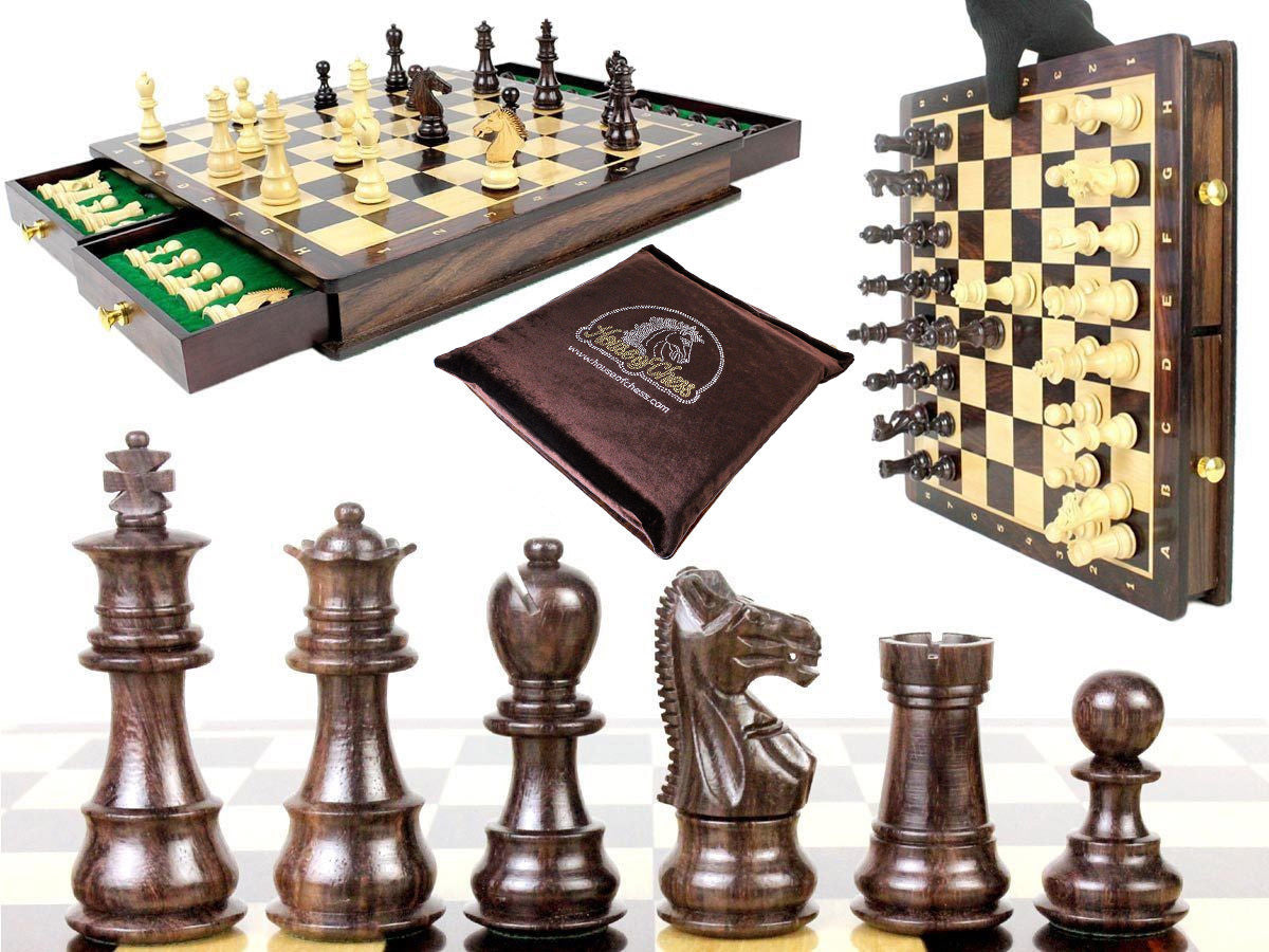 The Arabian - Triple Weighted Bud Rosewood Chess Pieces