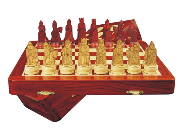 Isle of Lewis Theme Magnetic Chess Set Folding 12" Blood Wood/Maple