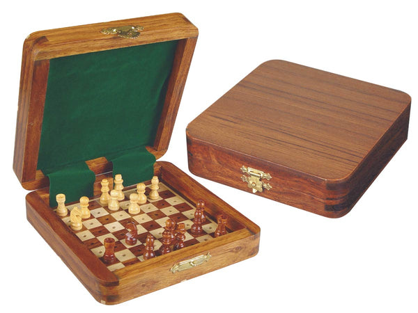 Pocket Pegged Chess Set Wooden Board Inside Golden Rosewood/Maple 5"x5"