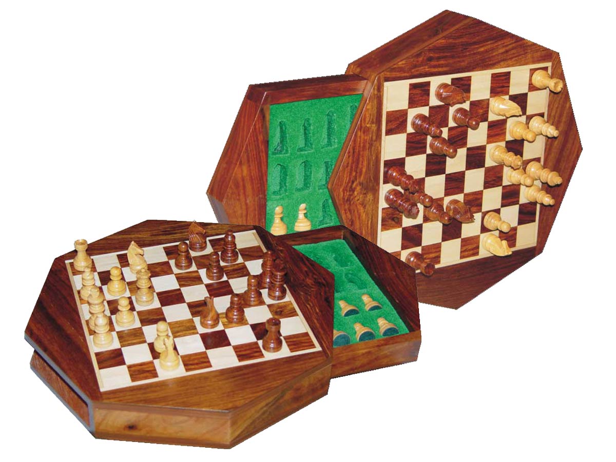 Travel Chess Set with Drawer hot in Golden Rosewood with Magnetic Chess Pieces & Board