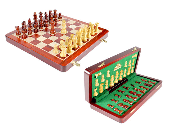 12" Wooden Chess Set Travel Magnetic Folding Board Bud Rosewood + 2 Extra Queens