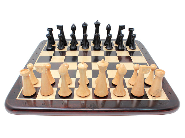 House of Chess Reproduced Abstract Design 3.75" Ebonized Chess Pieces + 17" Ringy Rosewood Chess Board