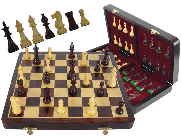 Wood Chess Set Victorian Staunton 3-1/2" & 16" Folding Chess Board/Box Rosewood/Maple