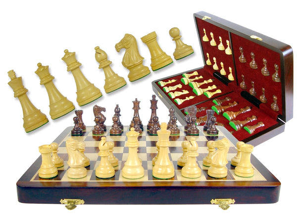 Wooden Tournament Chess Set Pieces Popular Staunton 3-3/4" & Folding Chess Board 18" Rosewood/Maple