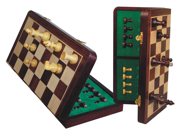 Tournament Magnetic Chess Set Folding Chessboard 18" Rosewood/Maple King Size 3-1/2"