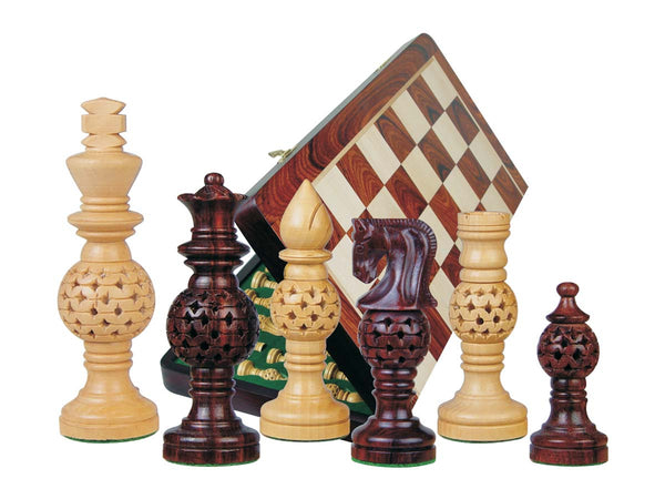 Globe Design Artistic Chess Set 4" & 18" Folding Chess Board Rosewood/Maple