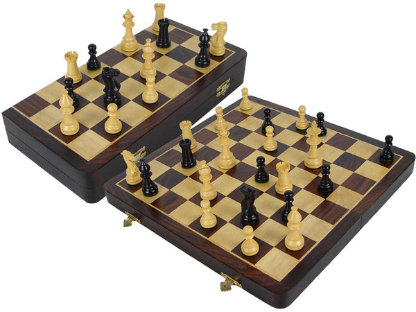Ebony Wood Chess Set Victorian Staunton 3-1/2" & 16" Folding Chess Board/Box Rosewood/Maple