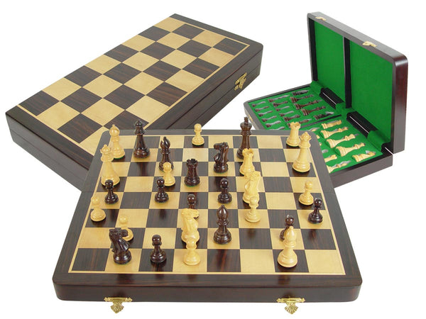 Tournament Chess Set Regal Staunton 3-3/4" & Wooden Folding Chess Board 18" Rosewood/Maple