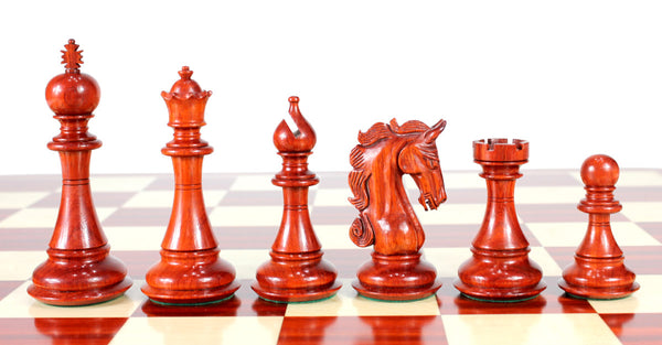 Bud Rosewood/Boxwood Chess Set Pieces Luxor Staunton 4.5" (114 mm) - Triple Weighted + 2 Extra Queens + Wooden Storage Box