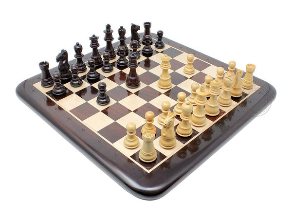 15" Flat Chess Board + 3" Galaxy Staunton Ringy Rosewood / Boxwood Chess Set Pieces