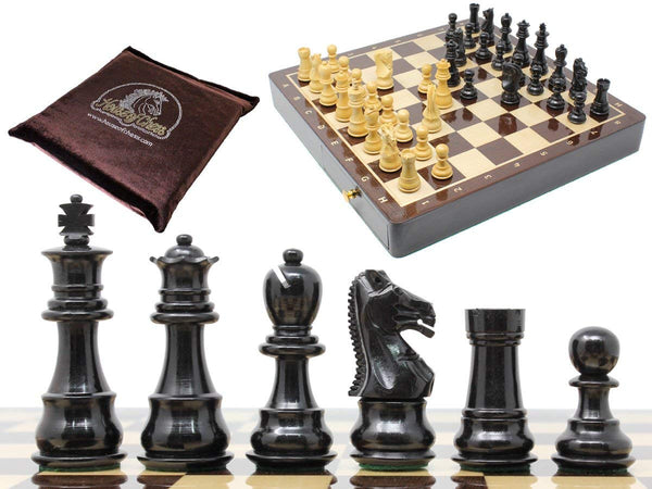 Ebony Wood / Boxwood Chess Set Galaxy Staunton 3" with 15" x 15" Wenge Wood Board + 2 Extra Queens, 4 Extra Knights & 2 Extra Pawns
