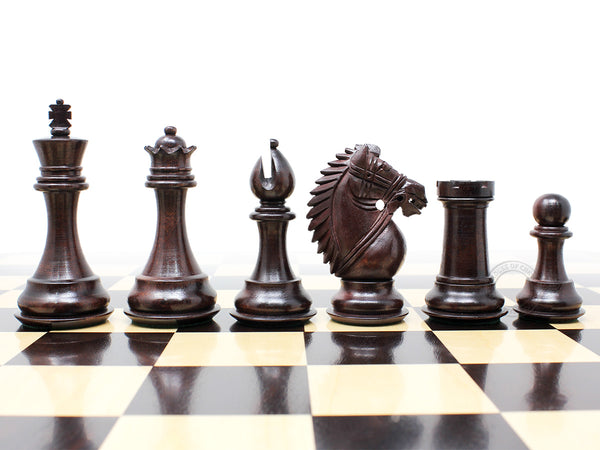 Ringy Rosewood/Boxwood Chess Set Pieces Rio Staunton 4.0" (102 mm) - 2 Extra Queens - Triple Weighted
