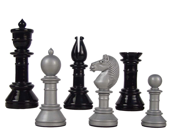 Edinburgh Upright Antique Reproduction Chess Set Pieces 4-3/8" Silver/Black Colored