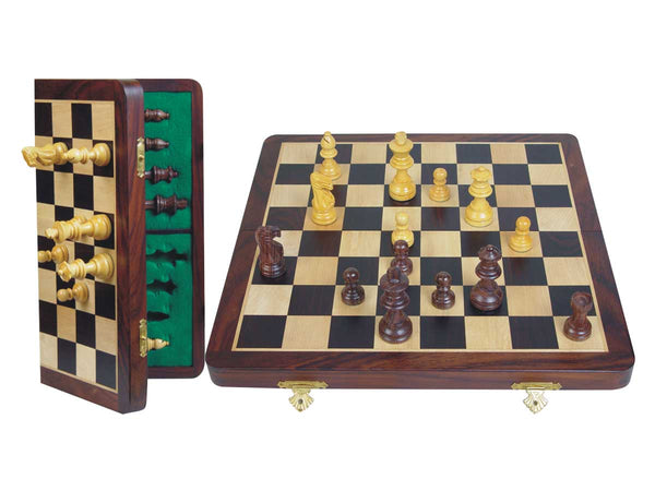 Unique Travel Chess Set Magnetic Folding 14" Rosewood/Maple