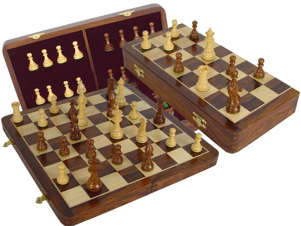Wood Chess Set Victorian Staunton 3-1/2" & 16" Folding Chess Board/Box Golden Rosewood/Maple