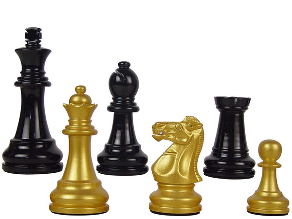 Premier Wooden Chess Set Pieces Empire Staunton King Size 3-3/4" Gold/Black Color