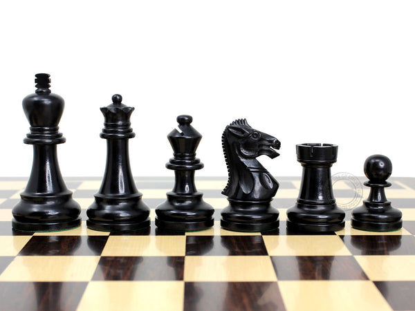 Grand Master Staunton Tournament Chess Set Pieces - King Size: 3-3/4" (Broad Base) + 2 Extra Queens - Ebonized / Boxwood