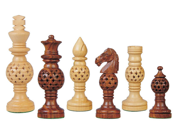 Globe Design Artistic Wood Chess Set Pieces Golden Rosewood/Boxwood 4-1/4"
