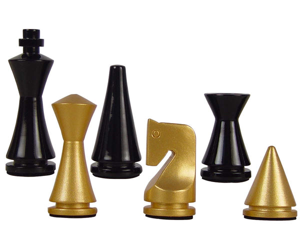 Artistic Modern Pyramid Wood Chess Set Pieces King Size 3" Gold/Black Colored