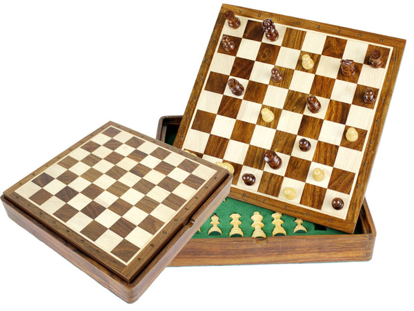Travel Chess Set Magnetic Flip Up Board 10" with Algebraic Notations Golden Rosewood/Maple