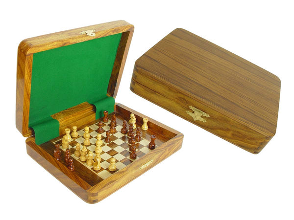 Travel Magnetic Chess Set Board Inside 10"x8" Golden Rosewood/Maple