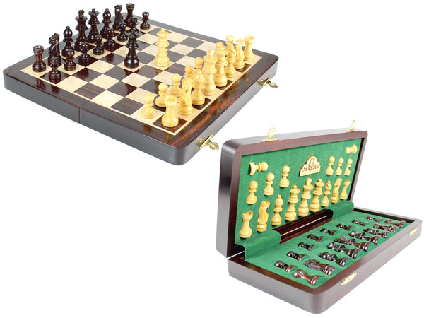 12" Wooden Chess Set Travel Magnetic Folding Board Rosewood + 2 Extra Queens