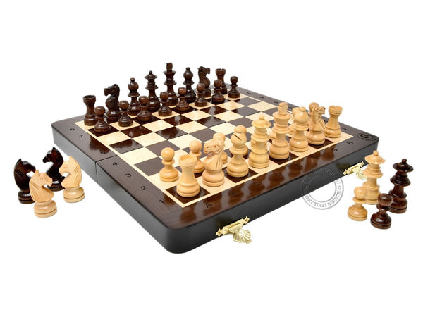 10" Wooden Magnetic Folding Travel Chess Set / Board with 4 Extra Knights, 2 Extra Pawns, 2 Extra Queens and Algebraic Notation - Handmade - Premium Quality