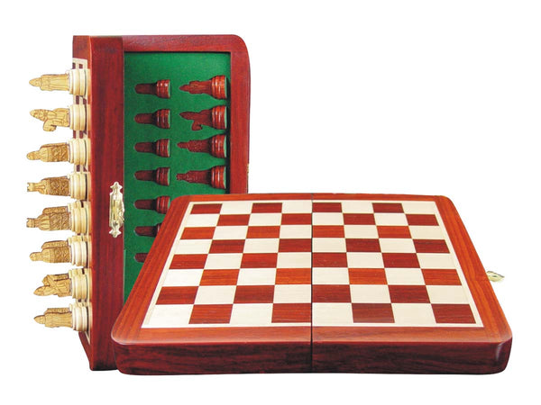 Isle of Lewis Theme Magnetic Chess Set Folding 8" Blood Wood/Maple