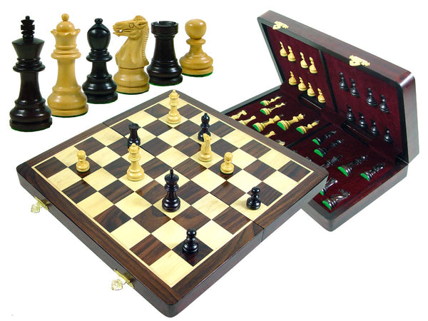 Wood Chess Set Monarch Staunton King Size 2-7/8" & 15" Folding Chess Board/Box Rosewood/Maple