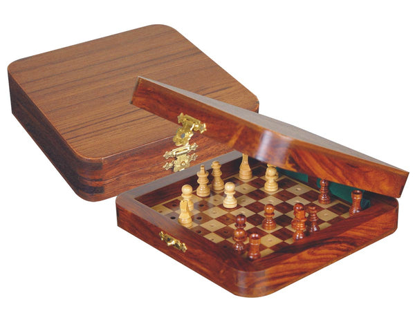 Pocket Pegged Chess Set Wooden Board Inside Golden Rosewood/Maple 6"x6"